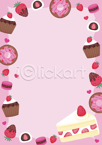 사람없음 PSD 일러스트 프레임일러스트 도넛 딸기 마카롱 머핀 분홍색 찹쌀떡 초콜릿 카피스페이스 케이크 프레임