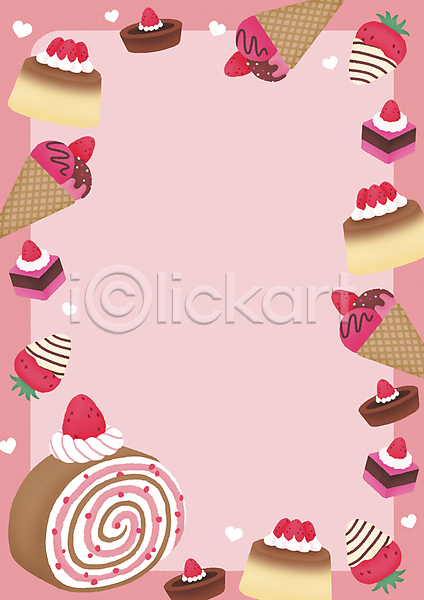 사람없음 PSD 일러스트 프레임일러스트 딸기 롤케이크 분홍색 아이스크림 초콜릿 카피스페이스 타르트 푸딩 프레임