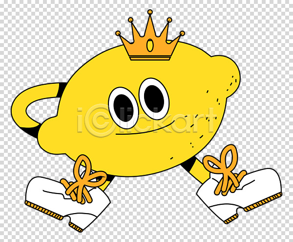 사람없음 PNG 편집이미지 과일 노란색 누끼 레몬 복고 손짓 왕관 캐릭터 플랫