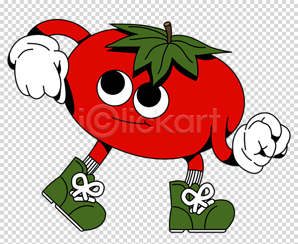 사람없음 PNG 편집이미지 과일 누끼 복고 빨간색 주먹 캐릭터 토마토 포즈 플랫