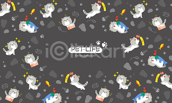 사람없음 AI(파일형식) 일러스트 고양이 먼치킨 백그라운드 애묘용품 패턴 회색