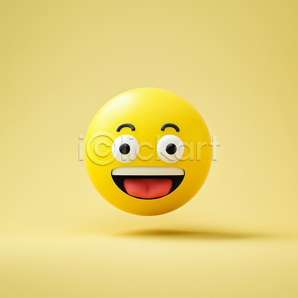 기쁨 사람없음 3D PSD 편집이미지 감정 노란색 웃음 원형 이모티콘 입벌림 표정