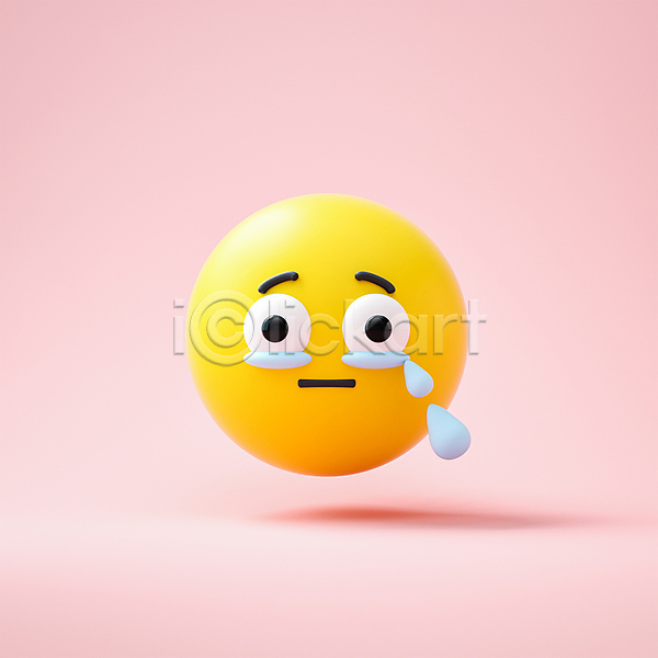슬픔 사람없음 3D PSD 편집이미지 감정 노란색 눈물 원형 이모티콘 표정
