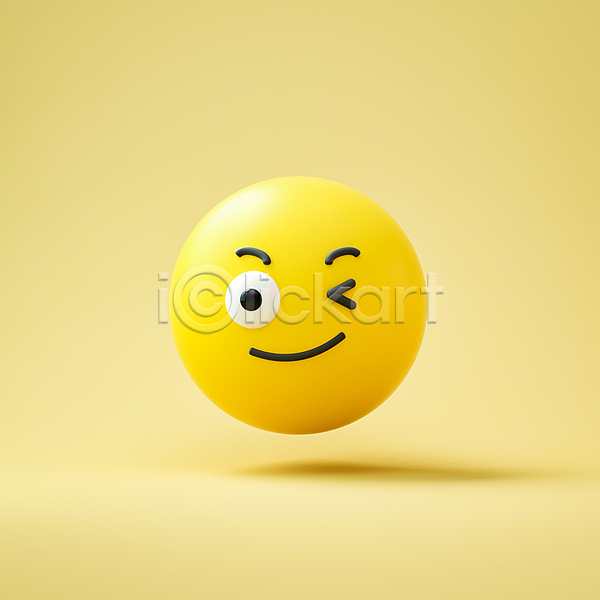 사람없음 3D PSD 편집이미지 감정 노란색 미소(표정) 원형 윙크 이모티콘 표정