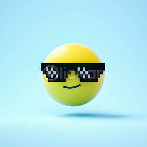 사람없음 3D PSD 편집이미지 노란색 멋 선글라스 원형 이모티콘 표정