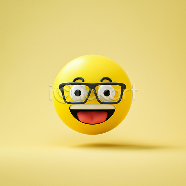 기쁨 사람없음 3D PSD 편집이미지 감정 노란색 안경낌 웃음 원형 이모티콘 입벌림 표정