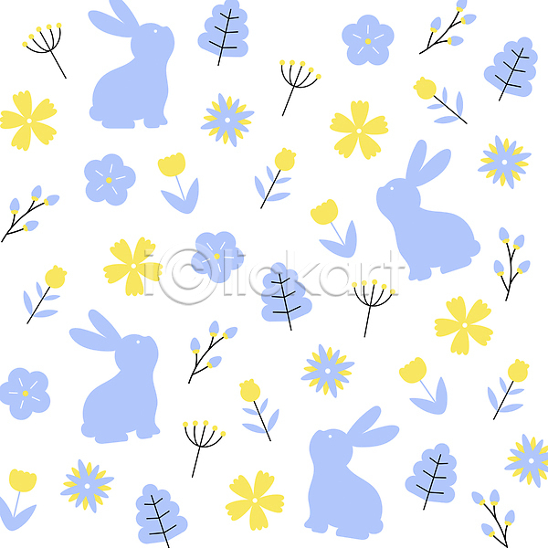 사람없음 AI(파일형식) 실루엣 일러스트 꽃 노란색 유행 토끼 트렌드컬러 파란색 패턴