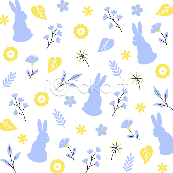 사람없음 AI(파일형식) 실루엣 일러스트 꽃 노란색 유행 토끼 트렌드컬러 파란색 패턴