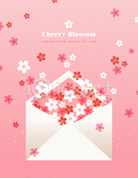 사람없음 AI(파일형식) 일러스트 벚꽃 봄 분홍색 편지 편지봉투