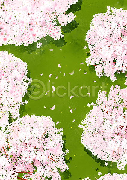 사람없음 PSD 일러스트 꽃잎 벚꽃 벚나무 봄 봄꽃 분홍색 자연 초록색 풍경(경치)