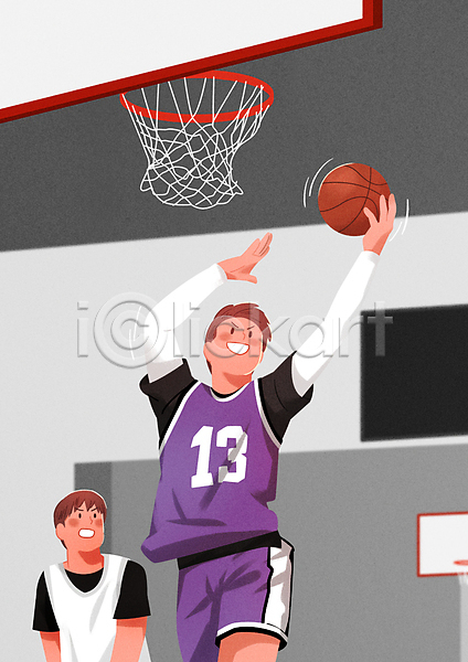 남자 두명 성인 성인남자만 PSD 일러스트 경기 농구 농구공 농구대 농구복 농구선수 농구장 들기 상반신 슛