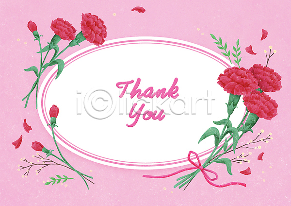 감사 축하 사람없음 PSD 일러스트 꽃잎 리본 분홍색 원형 잎 카네이션 프레임