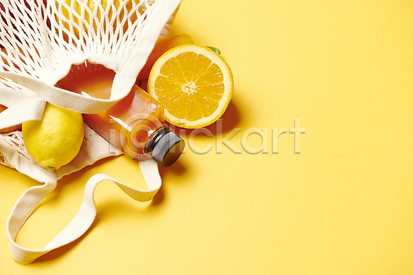 사람없음 JPG 포토 네트백 노란색 담기 레몬 스튜디오촬영 실내 오렌지 음식 주스 컬러푸드