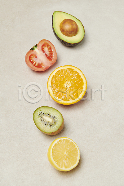 사람없음 JPG 포토 단면 레몬 스튜디오촬영 실내 아보카도 오렌지 음식 일렬 컬러푸드 컬러풀 키위 토마토