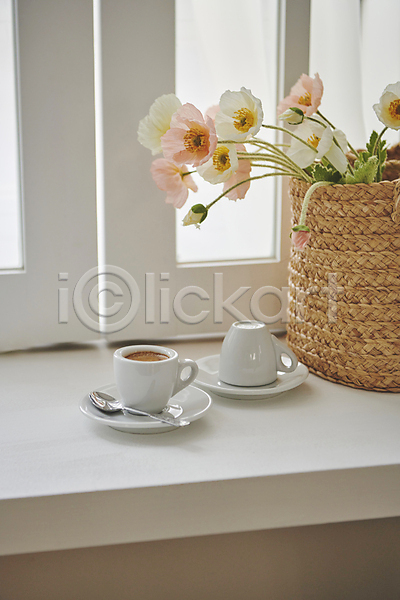 휴식 사람없음 JPG 포토 꽃 바구니 백그라운드 실내 에스프레소 오브젝트 창가 커피잔 티스푼