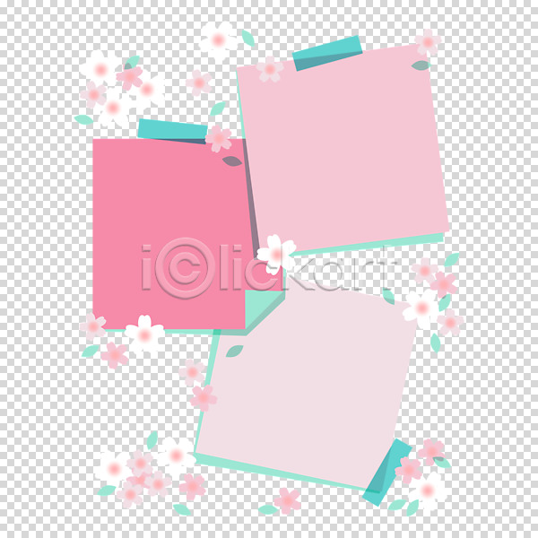 사람없음 PNG 편집이미지 누끼 메모지 벚꽃 봄 분홍색 사각형 테이프 프레임