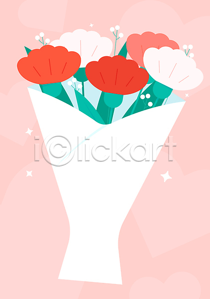 감사 축하 사람없음 AI(파일형식) 일러스트 가정의달 꽃다발 반짝임 분홍색 카네이션 카피스페이스 프레임 하트