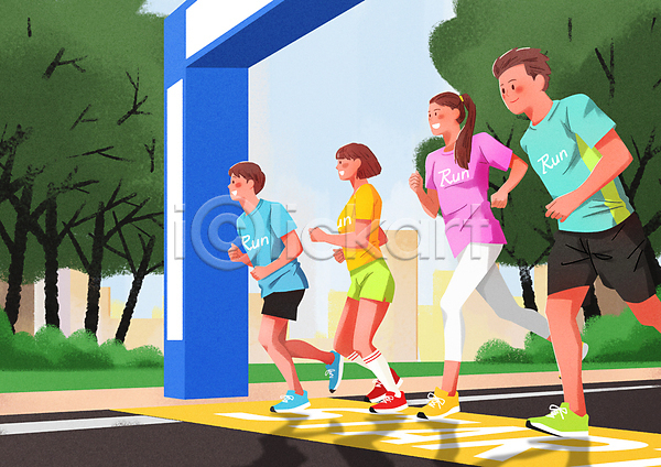 출발 남자 성인 성인만 여러명 여자 PSD 일러스트 달리기 마라톤 생활체육 스타트라인 운동복 전신 준비자세 출발점
