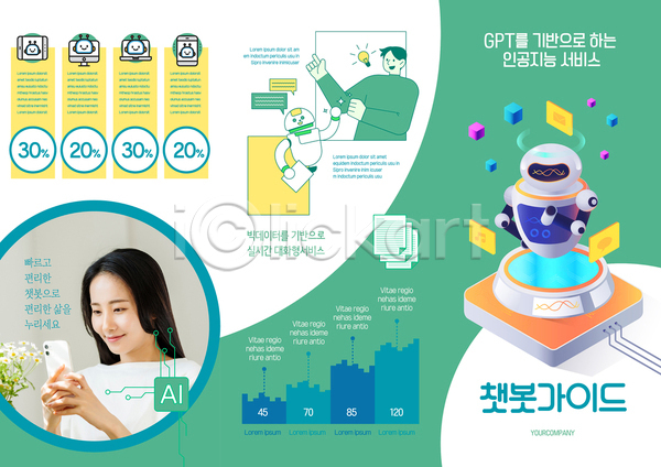 20대 남자 두명 성인 성인만 여자 한국인 AI(파일형식) 템플릿 3단접지 AI(인공지능) 들기 디지털 로봇 리플렛 모니터 문서 반도체칩 상반신 손짓 스마트폰 의료성형뷰티 전구 채팅봇 초록색