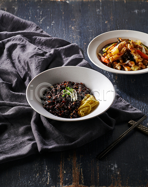 사람없음 JPG 포토 검은색 기호식품 맛있는 배달음식 젓가락 중식 짜장면 탕수육