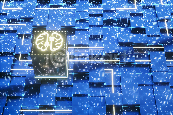 사람없음 3D PSD 디지털합성 편집이미지 AI(인공지능) 뇌 디지털 반짝임 백그라운드 사이버 전자 파란색
