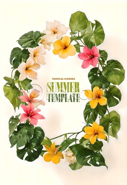 사람없음 PSD 템플릿 꽃 나뭇잎 여름(계절) 열대식물 원형 트로피컬아트 포스터 포스터템플릿 프레임