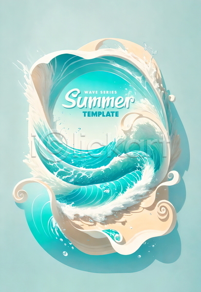 사람없음 PSD 템플릿 물결 여름(계절) 웨이브 파도 포스터 포스터템플릿 프레임 하늘색