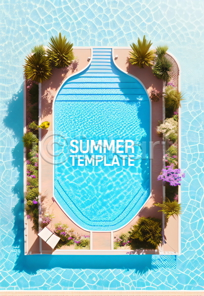 사람없음 PSD 템플릿 물 수영장 여름(계절) 포스터 포스터템플릿 프레임 하늘색 화단