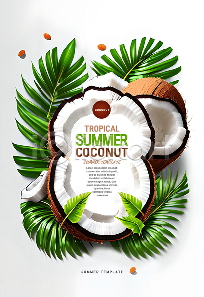 사람없음 PSD 템플릿 나뭇잎 씨앗 여름(계절) 열대과일 코코넛 트로피컬아트 포스터 포스터템플릿 프레임