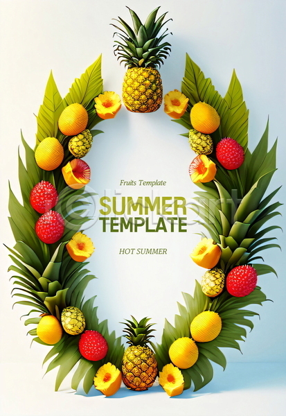 사람없음 PSD 템플릿 나뭇잎 리치 망고 여름(계절) 열대과일 트로피컬아트 파인애플 포스터 포스터템플릿 프레임