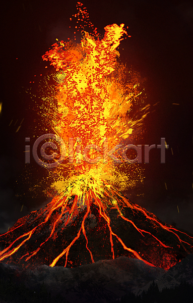 위험 사람없음 PSD 일러스트 불꽃(불) 빨간색 용암 자연재해 화산 화산폭발 활화산