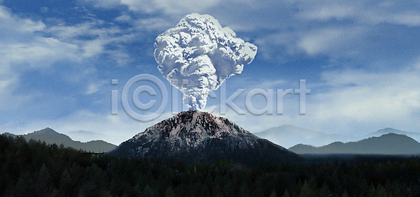 위험 사람없음 PSD 일러스트 구름(자연) 백두산 연기 위기 자연재해 풍경(경치) 하늘 화산 활화산