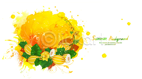 사람없음 PSD 일러스트 노란색 덩굴 백그라운드 붓터치 수채화(물감) 여름(계절) 참외 참외꽃
