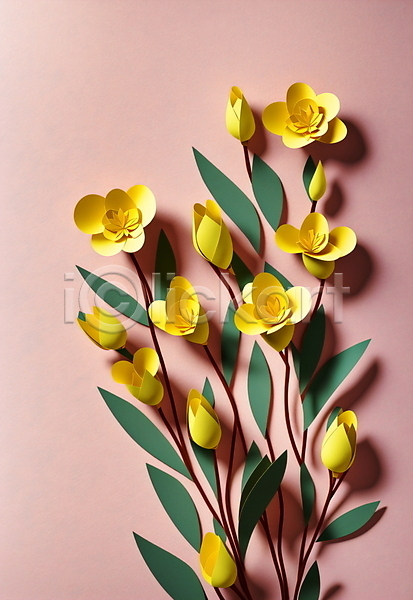 사람없음 JPG 포토 꽃 노란색 분홍색 스튜디오촬영 잎 종이 페이퍼아트