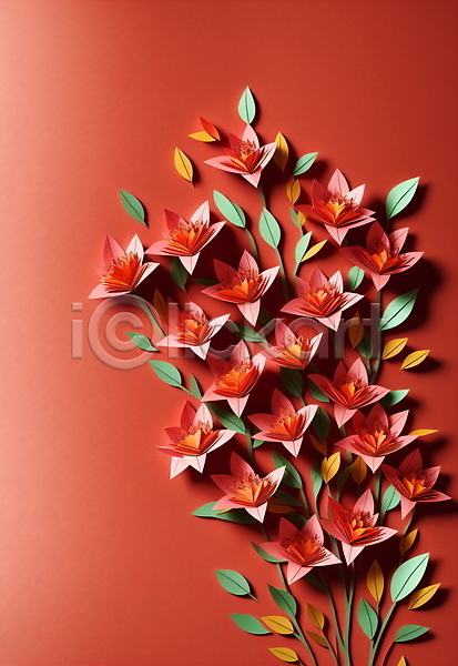 사람없음 JPG 포토 꽃 빨간색 스튜디오촬영 잎 종이 페이퍼아트