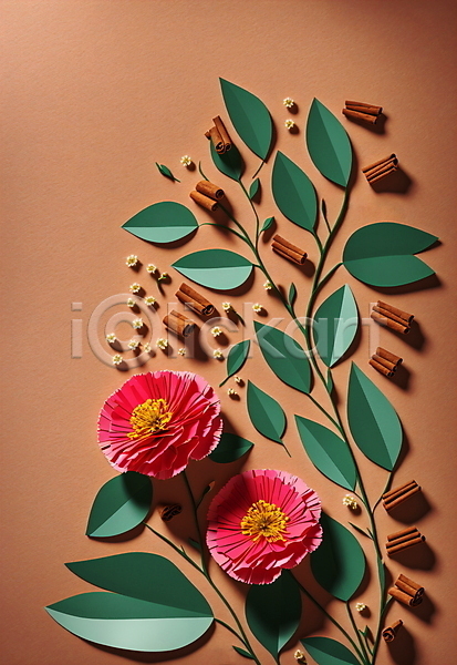 사람없음 JPG 포토 갈색 꽃 분홍색 스튜디오촬영 잎 종이 페이퍼아트