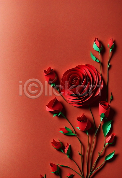 사람없음 JPG 포토 꽃 빨간색 스튜디오촬영 잎 장미 종이 페이퍼아트