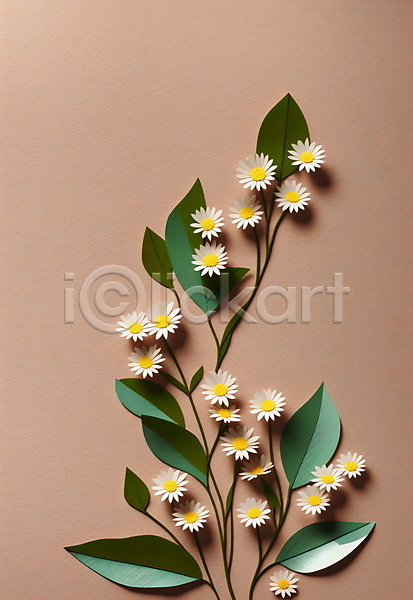 사람없음 JPG 포토 꽃 베이지색 스튜디오촬영 잎 종이 페이퍼아트 흰색