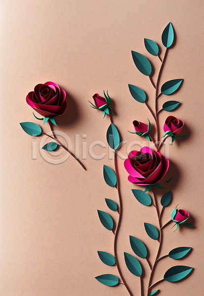사람없음 JPG 포토 꽃 베이지색 분홍색 스튜디오촬영 잎 장미 종이 페이퍼아트