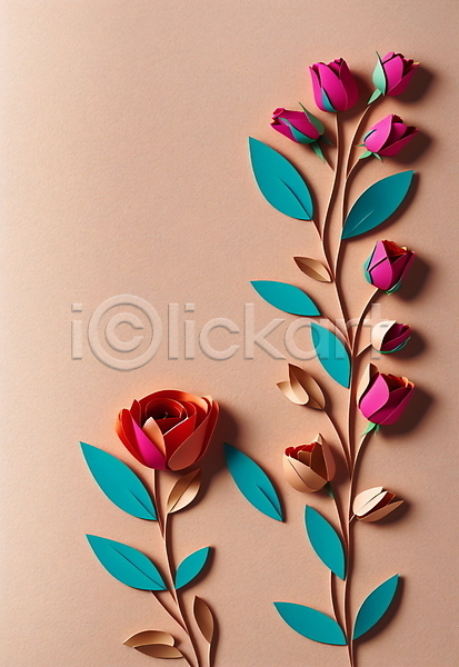 사람없음 JPG 포토 꽃 베이지색 분홍색 스튜디오촬영 잎 종이 페이퍼아트