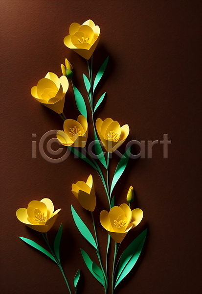 사람없음 JPG 포토 갈색 꽃 노란색 스튜디오촬영 잎 종이 페이퍼아트