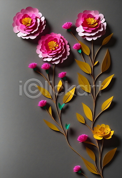 사람없음 JPG 포토 꽃 분홍색 스튜디오촬영 잎 종이 페이퍼아트 회색