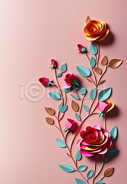 사람없음 JPG 포토 꽃 분홍색 스튜디오촬영 잎 장미 종이 페이퍼아트