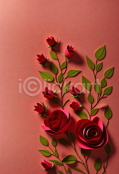 사람없음 JPG 포토 꽃 빨간색 스튜디오촬영 잎 장미 종이 페이퍼아트