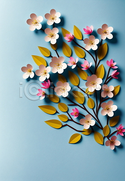 사람없음 JPG 포토 꽃 벚꽃 분홍색 스튜디오촬영 잎 종이 페이퍼아트 하늘색