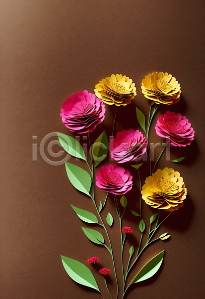 사람없음 JPG 포토 갈색 꽃 노란색 분홍색 스튜디오촬영 잎 종이 페이퍼아트