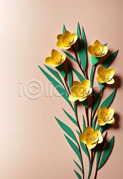 사람없음 JPG 포토 꽃 노란색 베이지색 스튜디오촬영 잎 종이 페이퍼아트