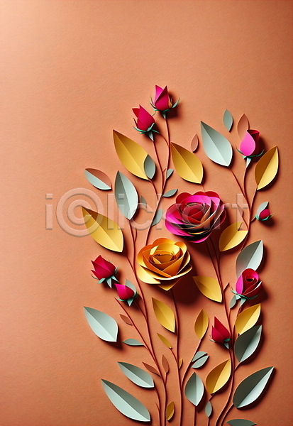 사람없음 JPG 포토 꽃 분홍색 스튜디오촬영 잎 종이 주황색 페이퍼아트