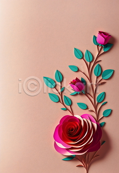 사람없음 JPG 포토 꽃 분홍색 스튜디오촬영 잎 장미 종이 페이퍼아트