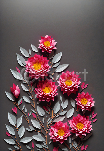 사람없음 JPG 포토 꽃 분홍색 스튜디오촬영 잎 조화 종이 페이퍼아트 회색